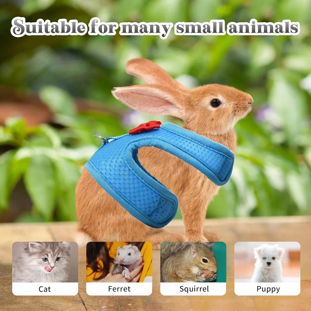 Bunny Harness and Leash Set with Cute Bow, Soft Breathable Mesh