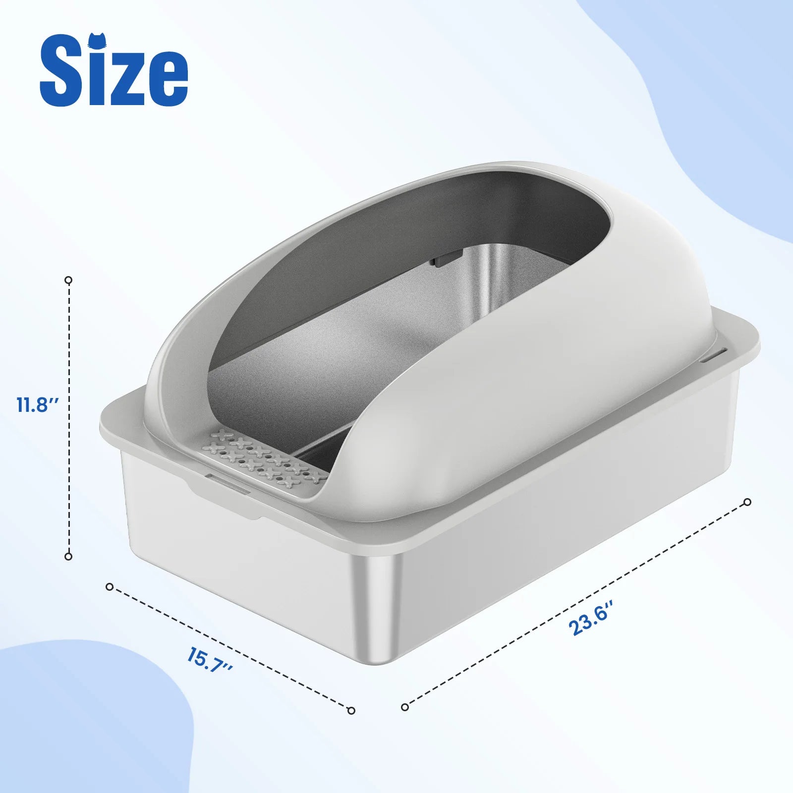 24IN Stainless Steel Cat Litter Box with Lid, Anti-Urine Leakage Scoop and Mat Included