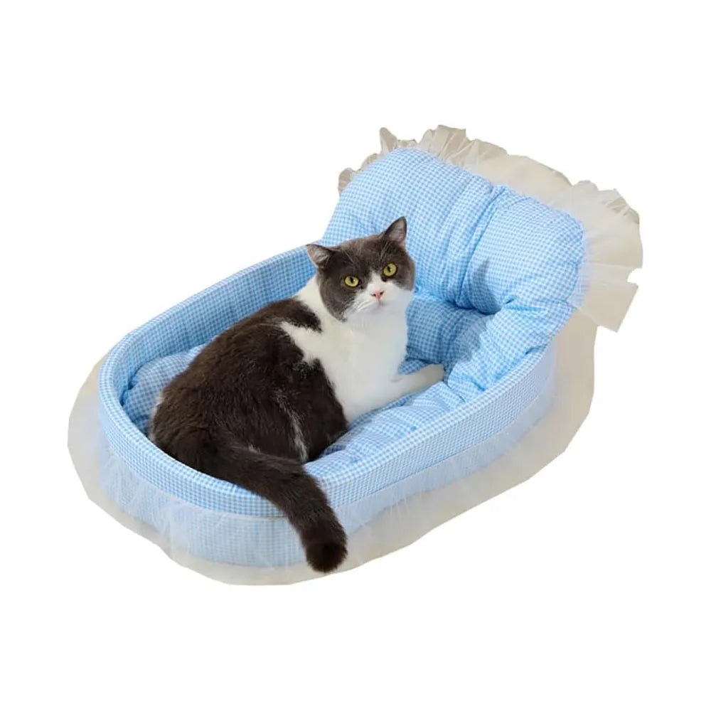 Cute Lace-Trimmed Pet Princess Sofa Bed  Washable and Removable Soft Plush Oval for Small Dogs/Cats