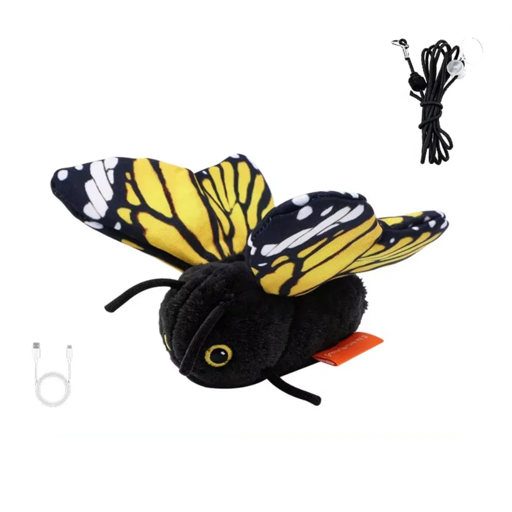 Rechargeable Automatic Cat Toy Multiple Modes Simulation Butterfly Cat Teaser Hanging Elastic String Washable Feline Toy
