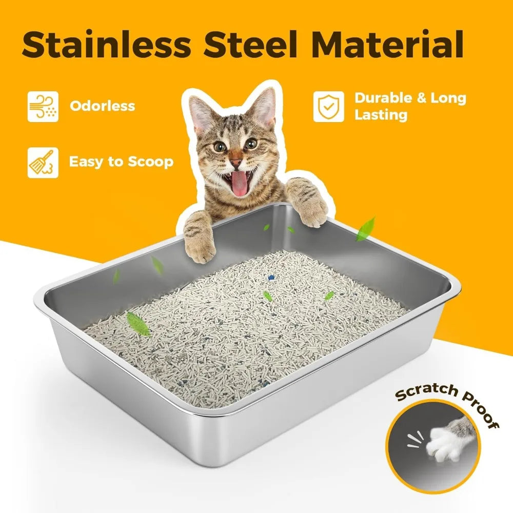Stainless Steel Litter Box, Non Stick, Easy to Clean(18" Lx14"W)