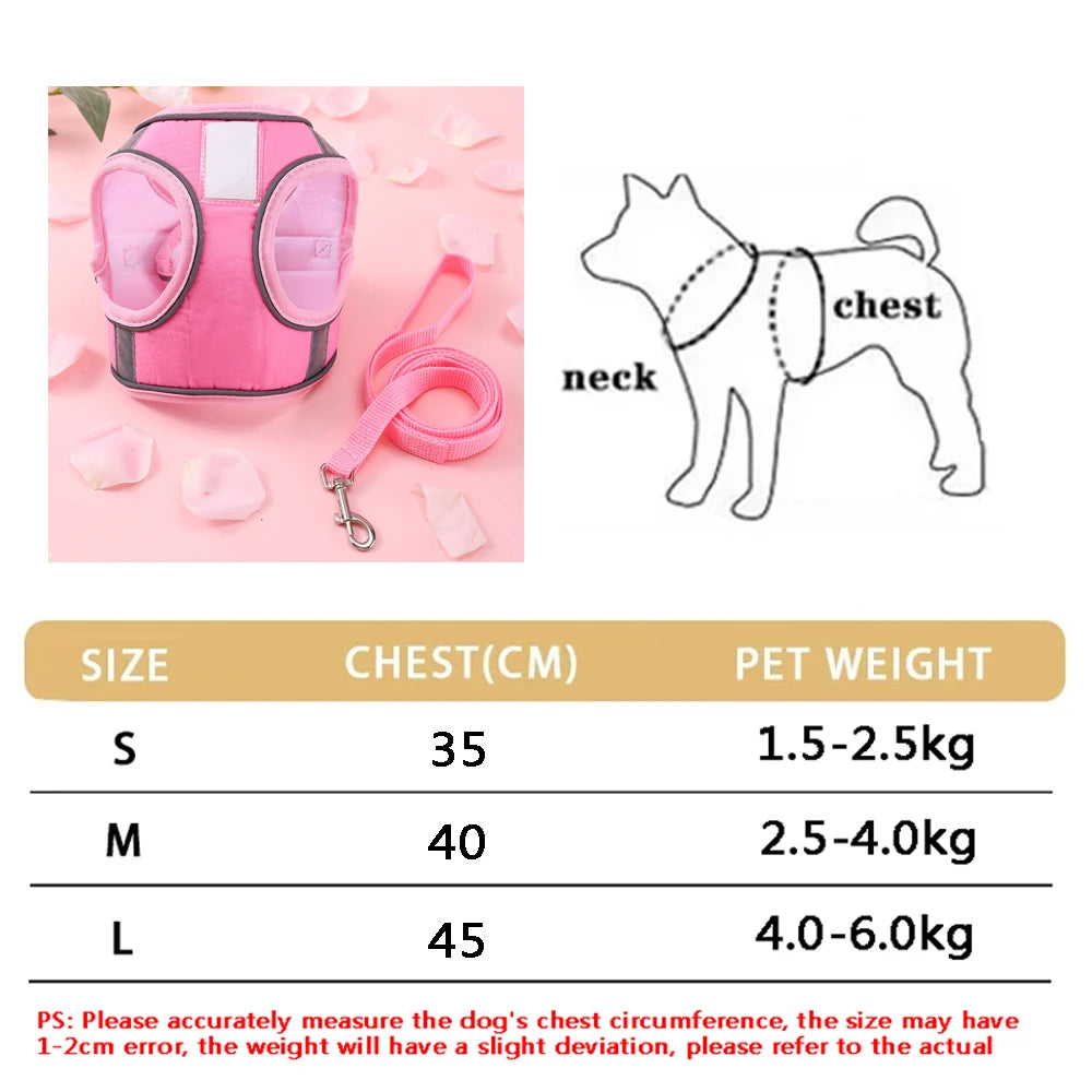 Breathable Reflective Pet Harness Leash Set with Adjustable Floral Chest Strap