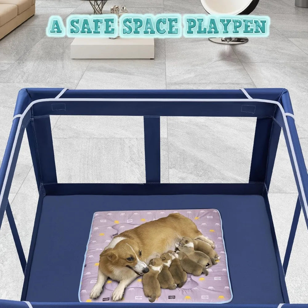 42x42 Inches Puppy Playpen with Gate, Pen with Thickened Fabric, High-Strength Wire Mesh