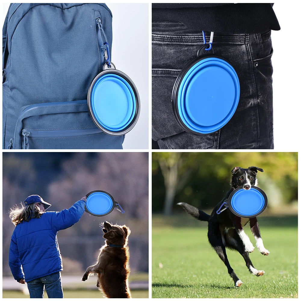 Collapsible Silicone Dog Food Water Bowl with Carabiner