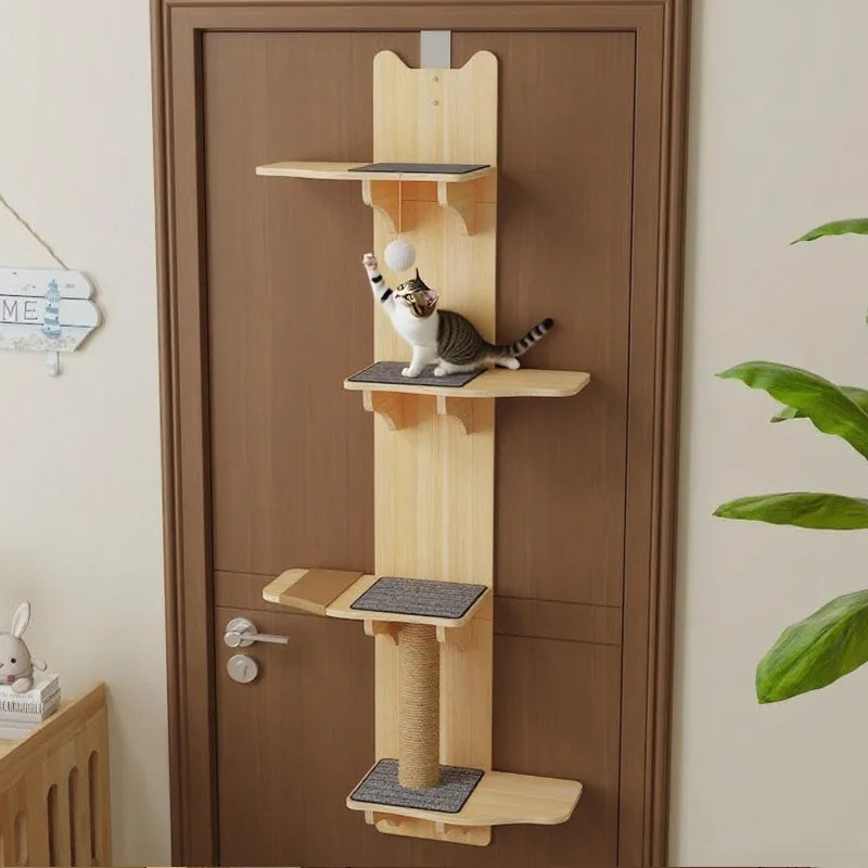 4-Levels Cat Solid Wood Climber Hangs on The Door