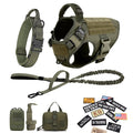 Large M Tactical Military-Like Dog Harness, Collar, Leash, Bags, Patches Set