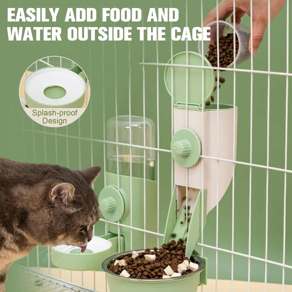 Hanging Automatic Pet Food Feeder with 30oz Bowl and 500ml Water Dispenser