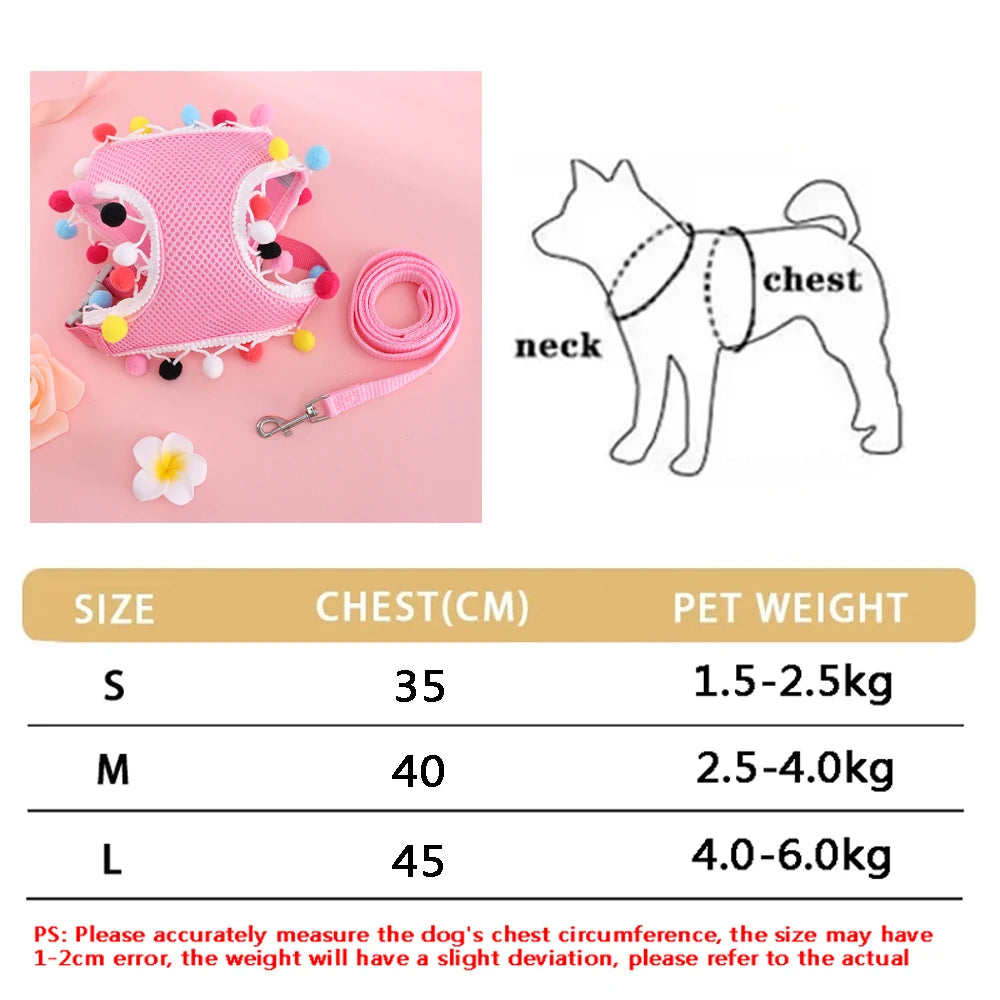 Breathable Reflective Pet Harness Leash Set with Adjustable Floral Chest Strap