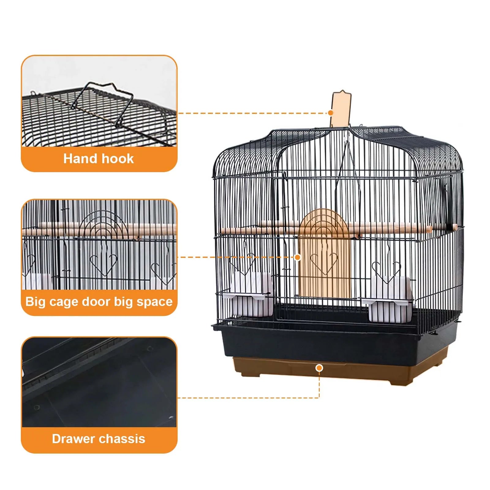 Small Bird Travel Carrier Cage With Handl,e Standing Pole, Food Container ,Swing