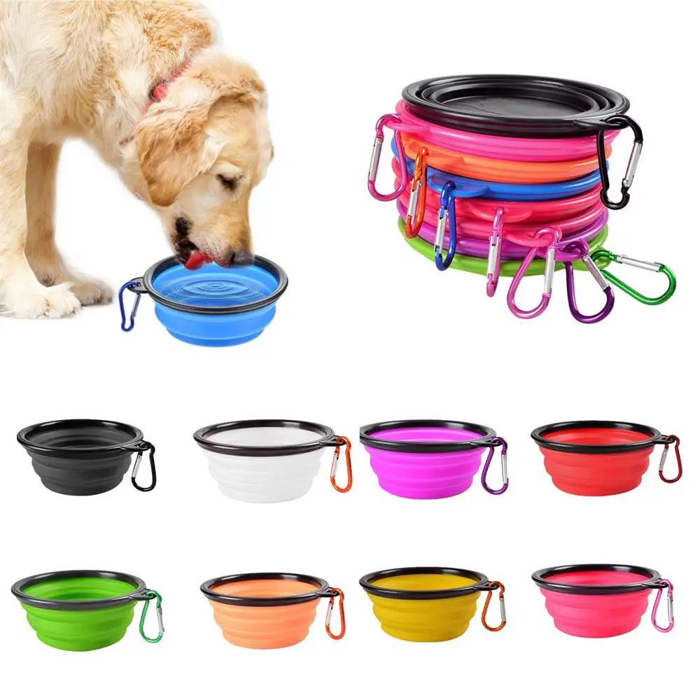 Collapsible Silicone Dog Food Water Bowl with Carabiner
