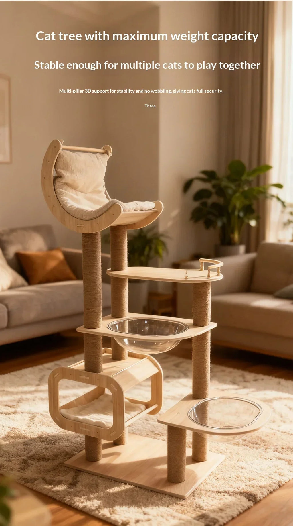 Large Compact Solid Wood Cat Tree