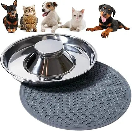Stainless Steel Shallow Bowls with Non-Slip Mat Set