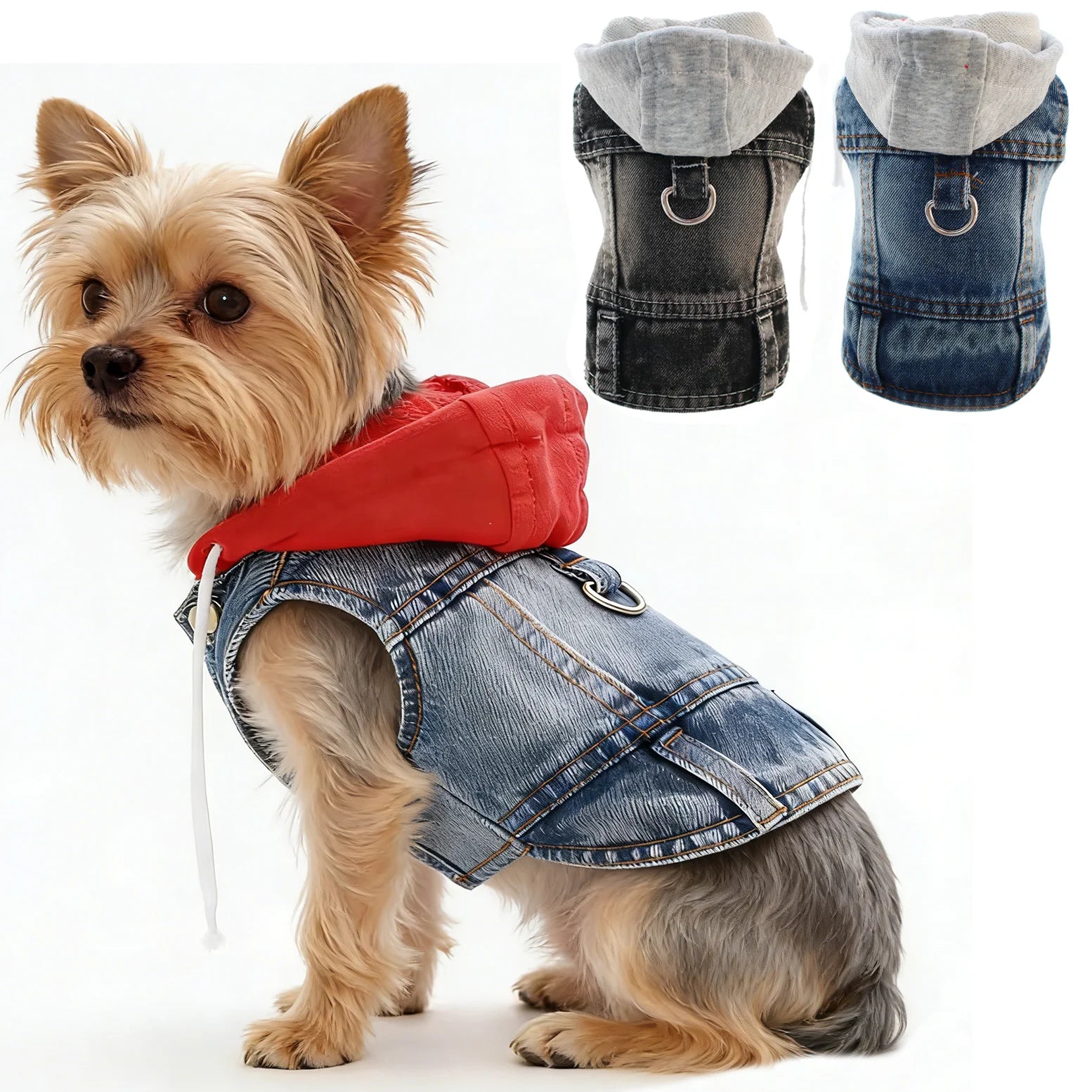 Cool Dog Jean Jacket Vest with D-Ring Hoodie
