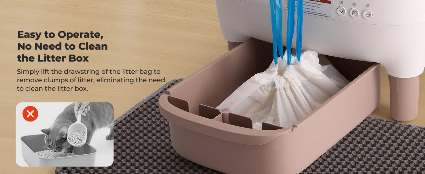 Self Cleaning Automatic Cat Litter Box with APP Control, Odor-Free  Large Waste Bin, Open-Top