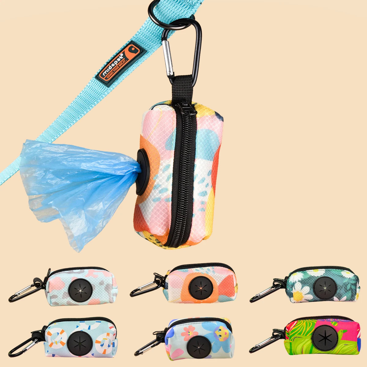 Colorful Design Dog Poop Bag Holder Dispenser with Dog Leash Attachment