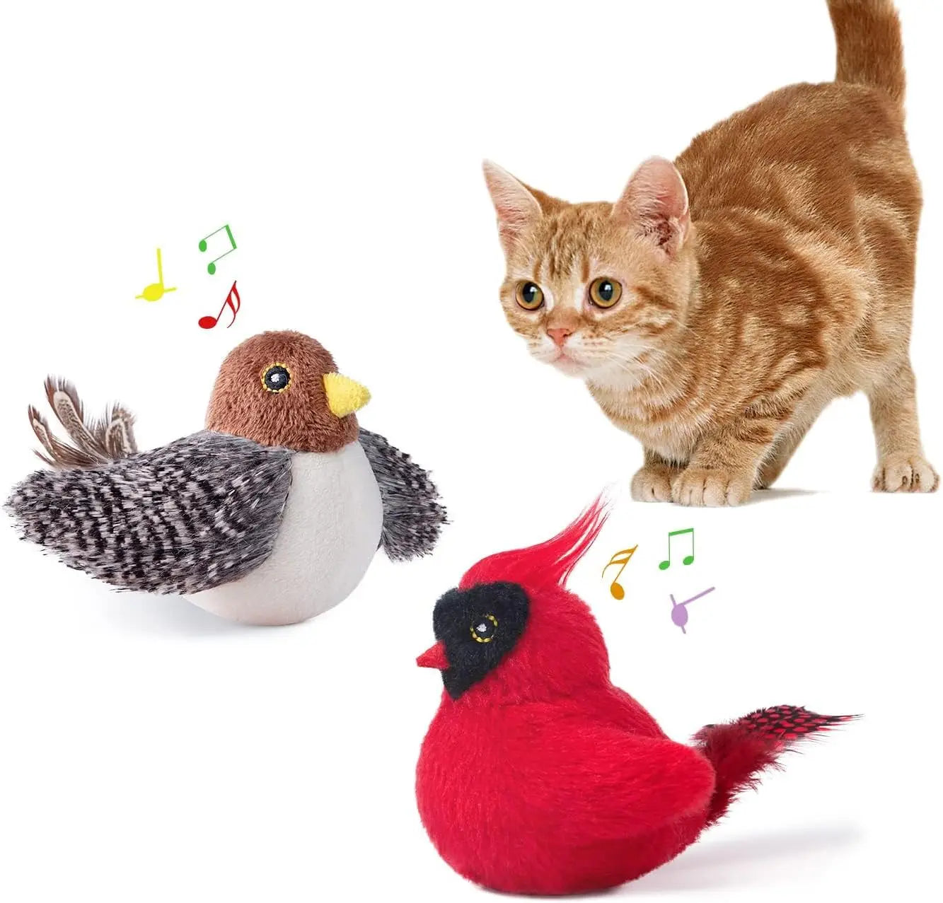 2 cat toys with chirping birds