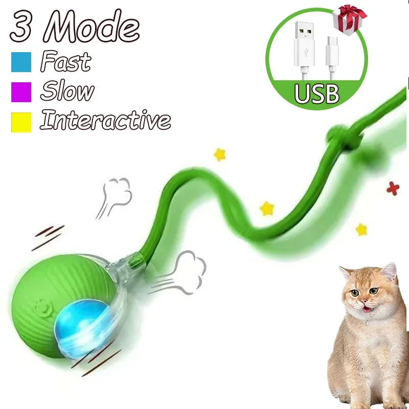 2Pcs Cat Interactive Automatic Rolling Ball w/ Tail, Rechargeable