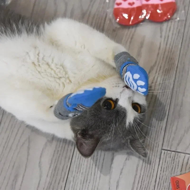 4Pcs Winter Dog Socks Anti Slip Warm Knit Paw Protector Booties