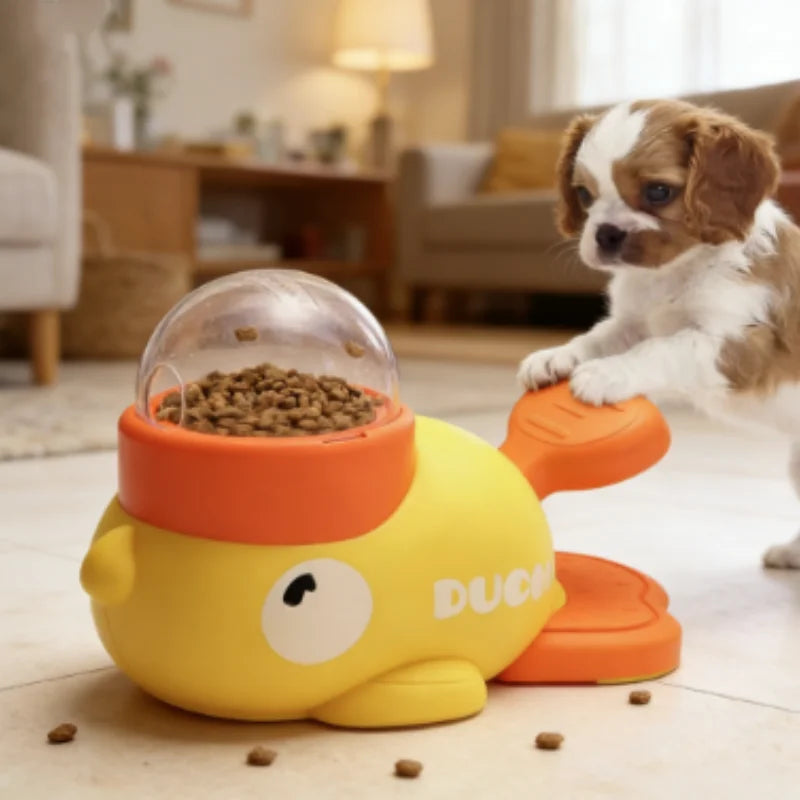 Interactive Automatic Feeder Durable Cute Food Dispenser Training Dog Toy Duck Design Puzzle Slow Feeder Dog Supplies