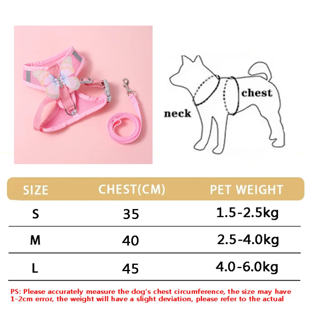 Breathable Reflective Pet Harness Leash Set with Adjustable Floral Chest Strap