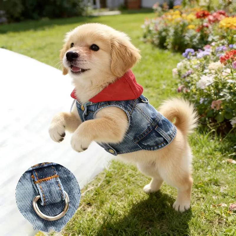 Cool Dog Jean Jacket Vest with D-Ring Hoodie