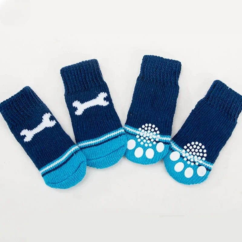 4Pcs Winter Dog Socks Anti Slip Warm Knit Paw Protector Booties