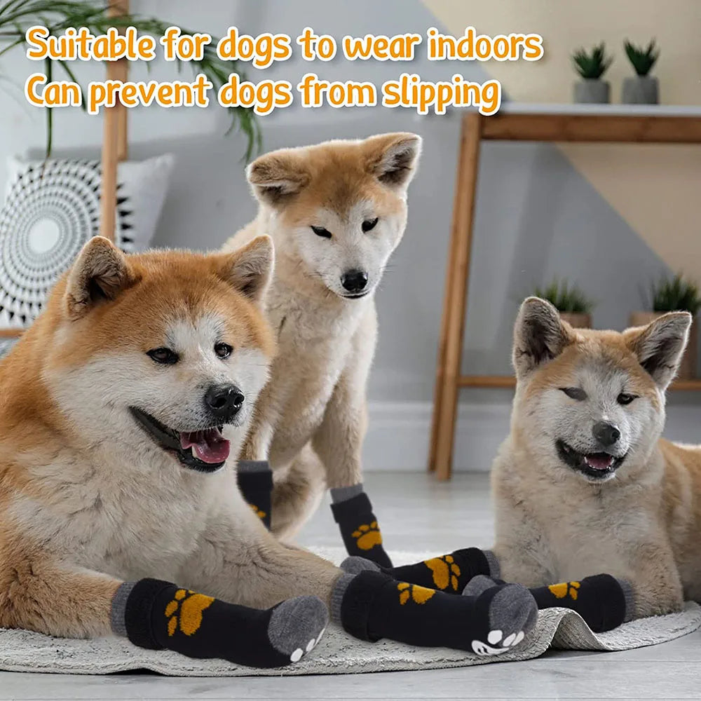 4pcs Anti-Slip Pet Sock,s Paw Protector, Traction Control for Indoor Wear, Knitted with Rubber Reinforcement