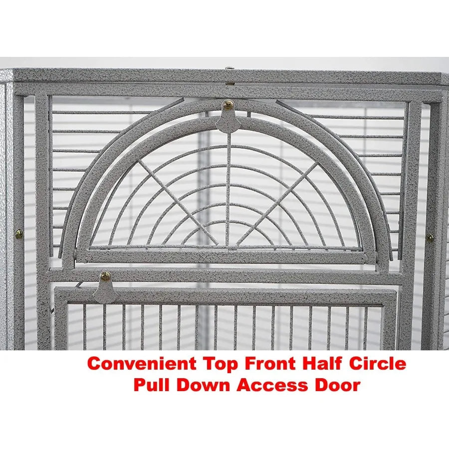 64' Extra Large Corner Wrought Iron Rolling Bird Cage with Side Solid Metal Plate