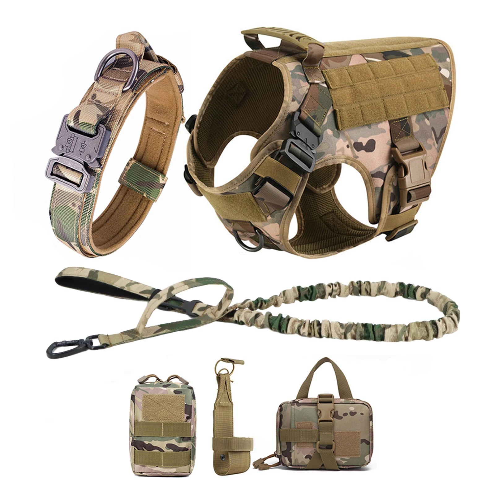 Tactical Dog Harness, Collar, Leash, Molle Pouches