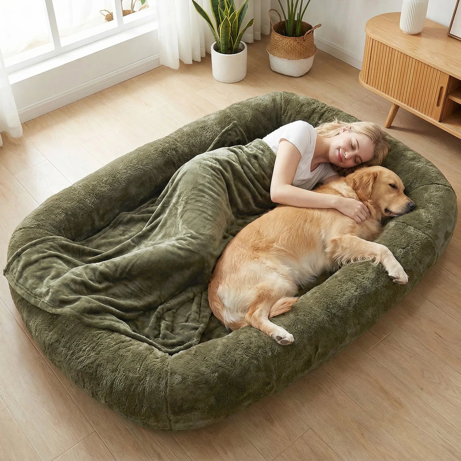 Washable Human and Dog Bed 71x47x12in  Extra Large Comfortable Pet Bed with Soft Blanket for Sleeping