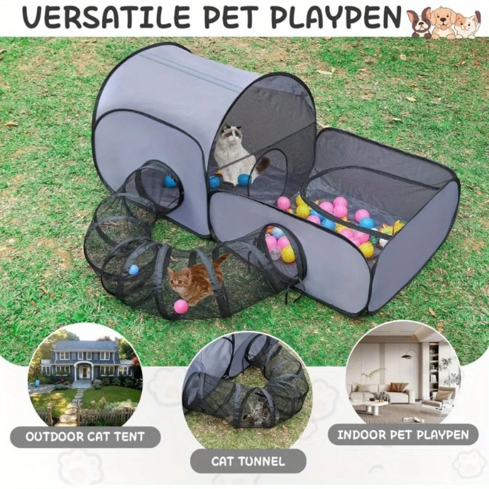 Foldable Cat Tent with Tunnel