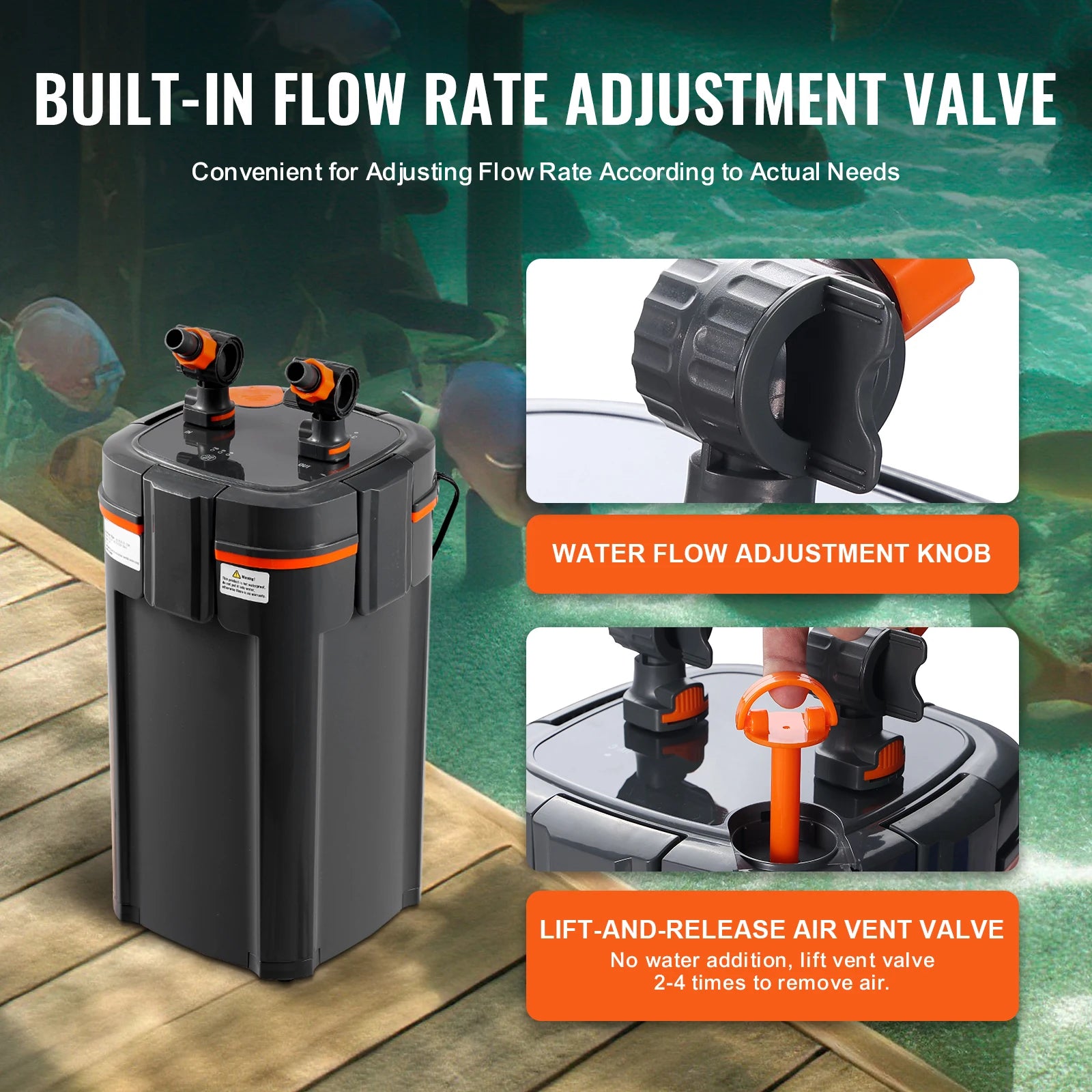 Aquarium Filter 264GPH 3-Stage Ultra-Quiet  with UV Protection for Fish Tanks