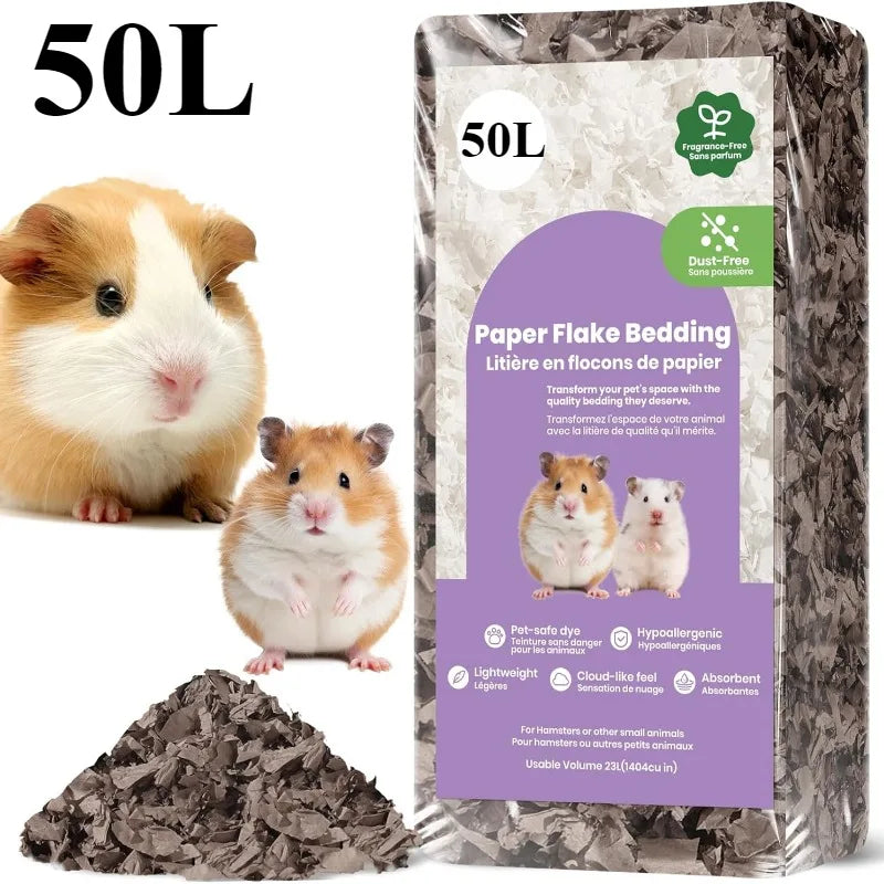 23L/50L Paper Small Pet Bedding, Odor Control, Dust-Free, Moisture Absorbent, Natural Shavings