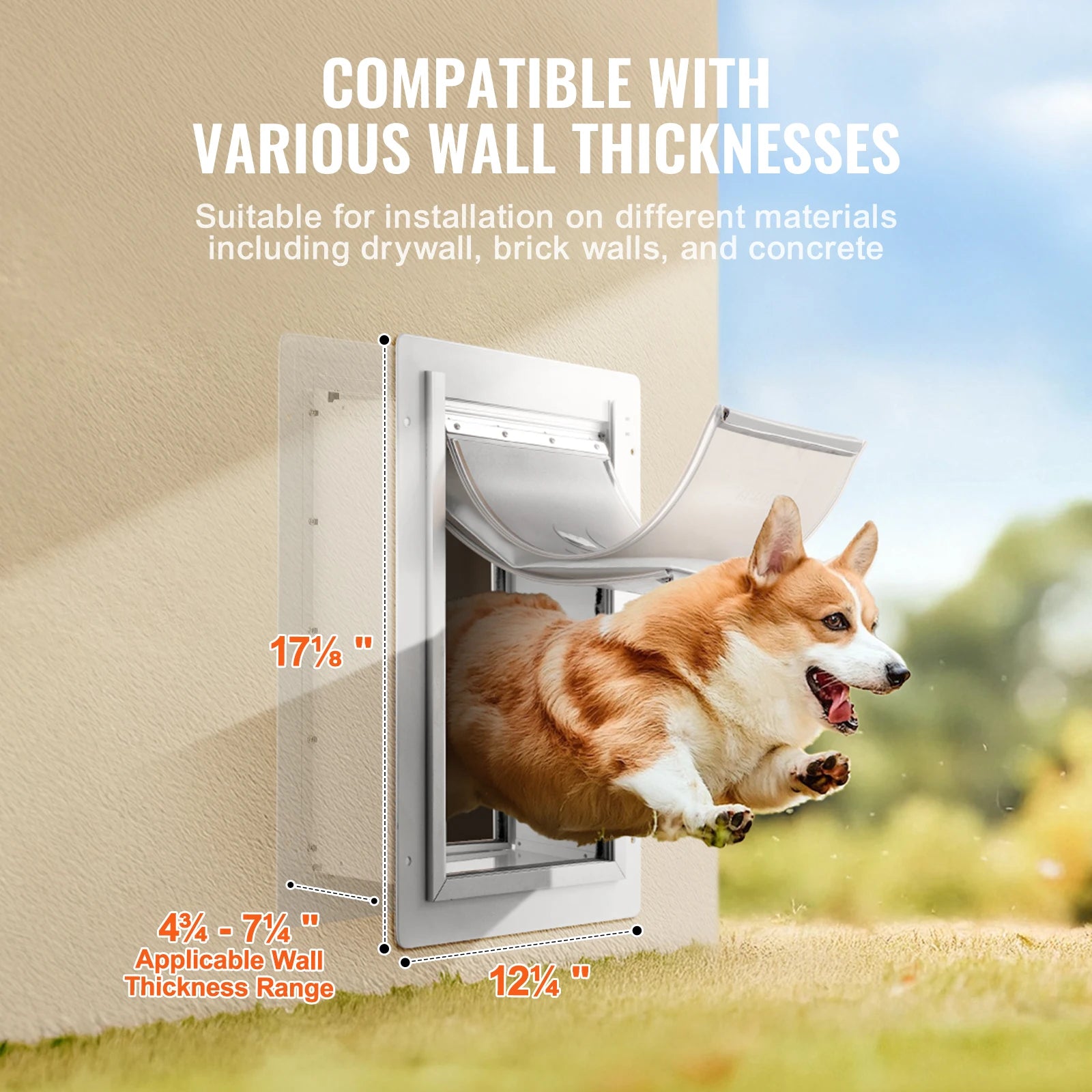 Pet Door Metal Frame with Lock and 3-Flap System, Weatherproof, Easy to Install