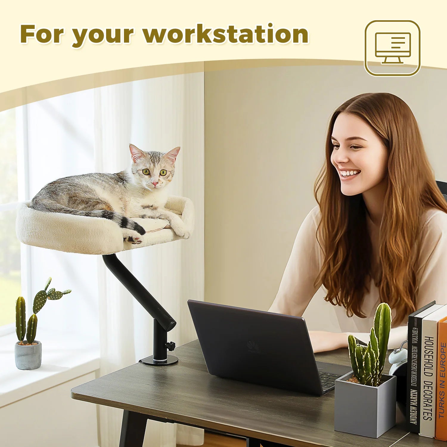 360° Rotatable Cat Bed Desk Stand for Indoor Cats