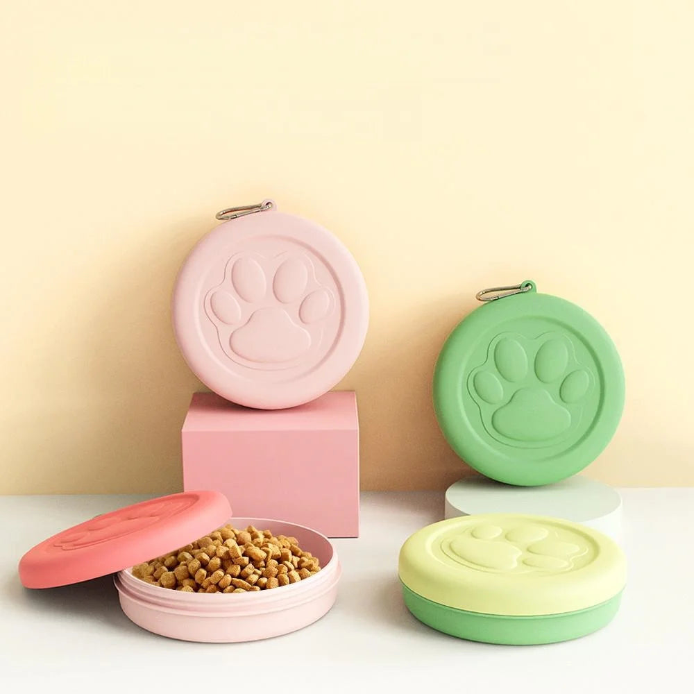Portable Outdoor Pet Bowl: 2-in-1 Food/Water Dish with Treat Compartment
