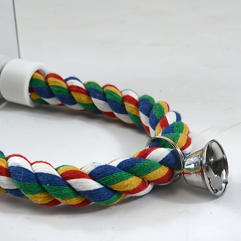 Interactive bird mirror toy with chewable rope habitat