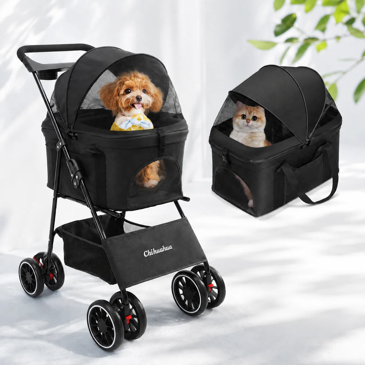 3 in 1 Portable Foldable Pet Stroller for Medium Dogs Cats