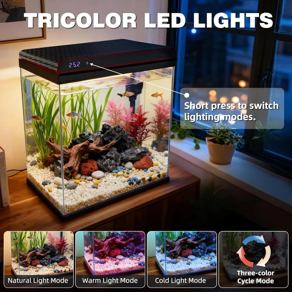 10 Gallon Glass Aquarium Kit, Self-Cleaning, LED Lights & Quiet Pump