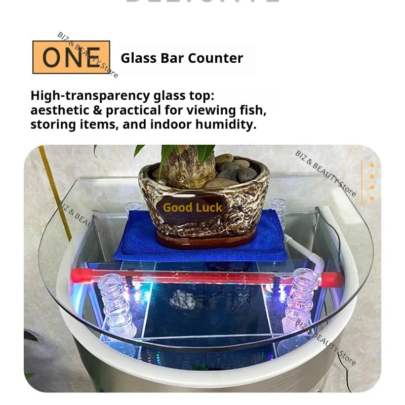 Large Semi-Circular Self-Cleaning Floor-Standing Fish Tank with Bottom Filter