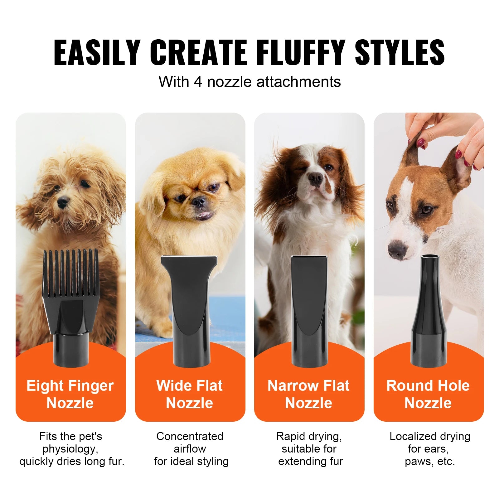2000W/2.7HP  Adjustable Speed Dog Blow Dryer with 4 Nozzle and Extendable Hose