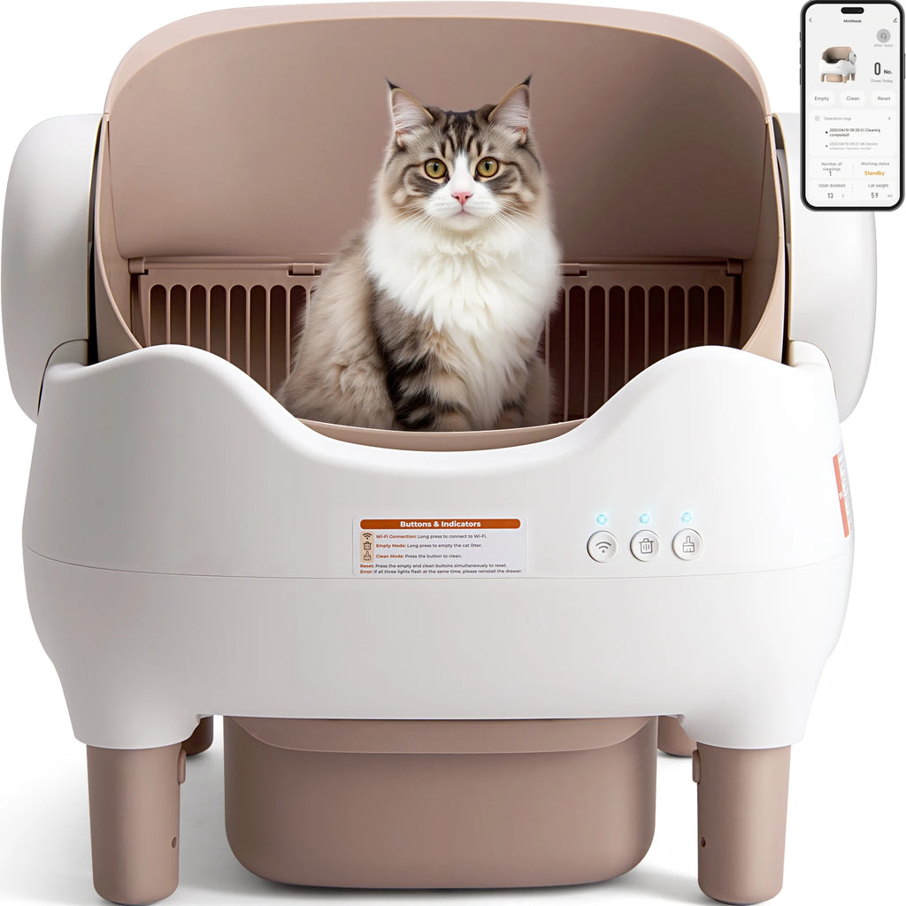 Self Cleaning Automatic Cat Litter Box with APP Control, Odor-Free  Large Waste Bin, Open-Top