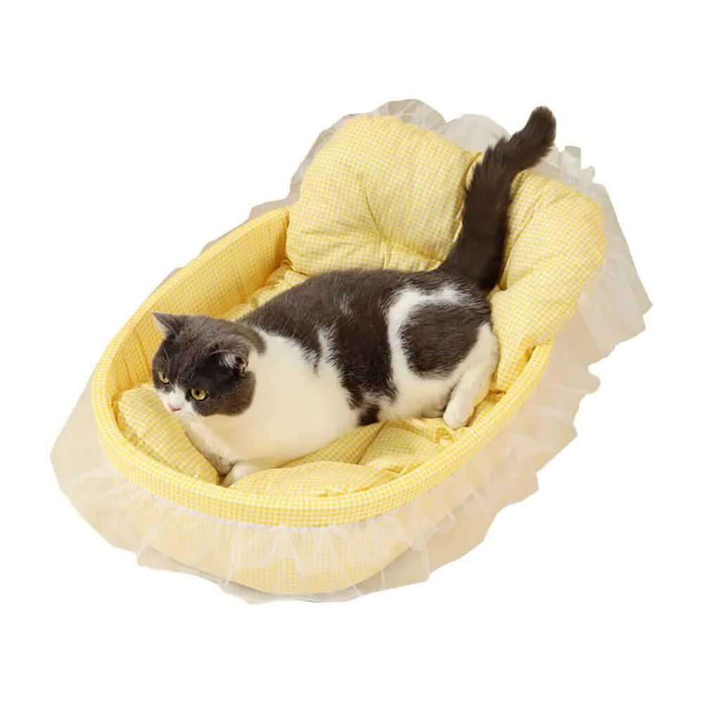 Cute Lace-Trimmed Pet Princess Sofa Bed  Washable and Removable Soft Plush Oval for Small Dogs/Cats