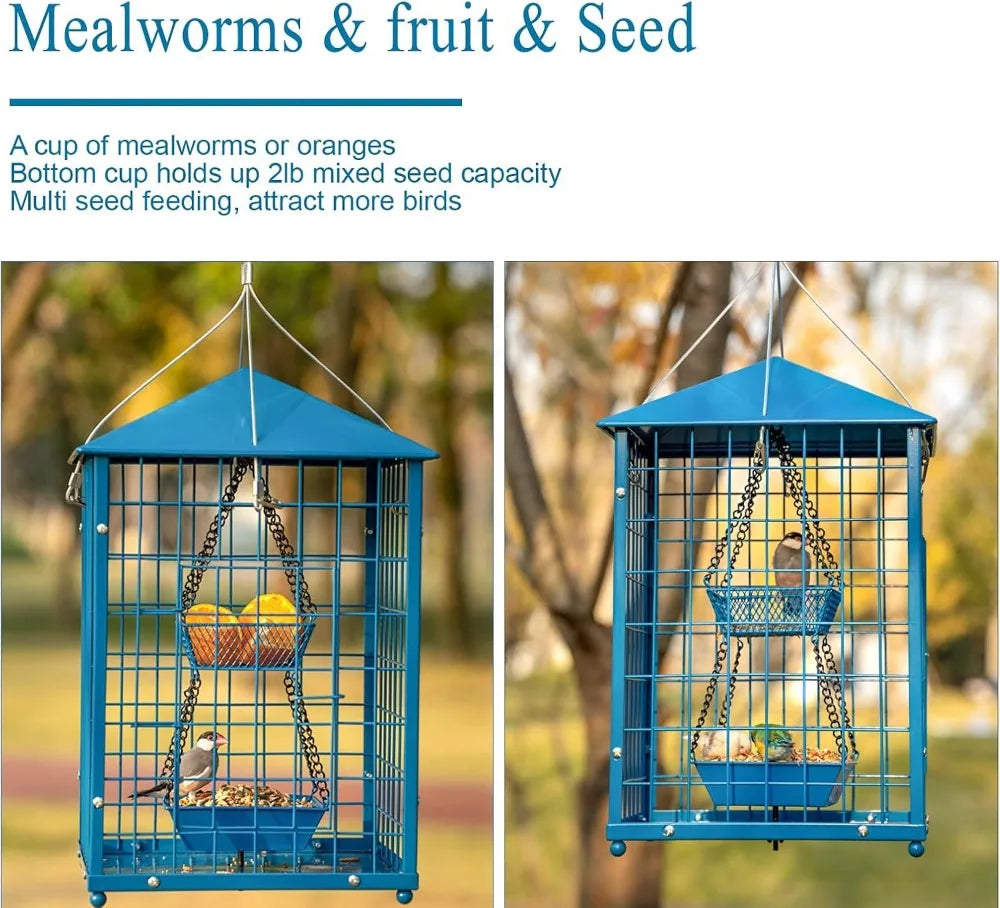 Squirrel-Proof Caged Bird Feeder with 2 Cups