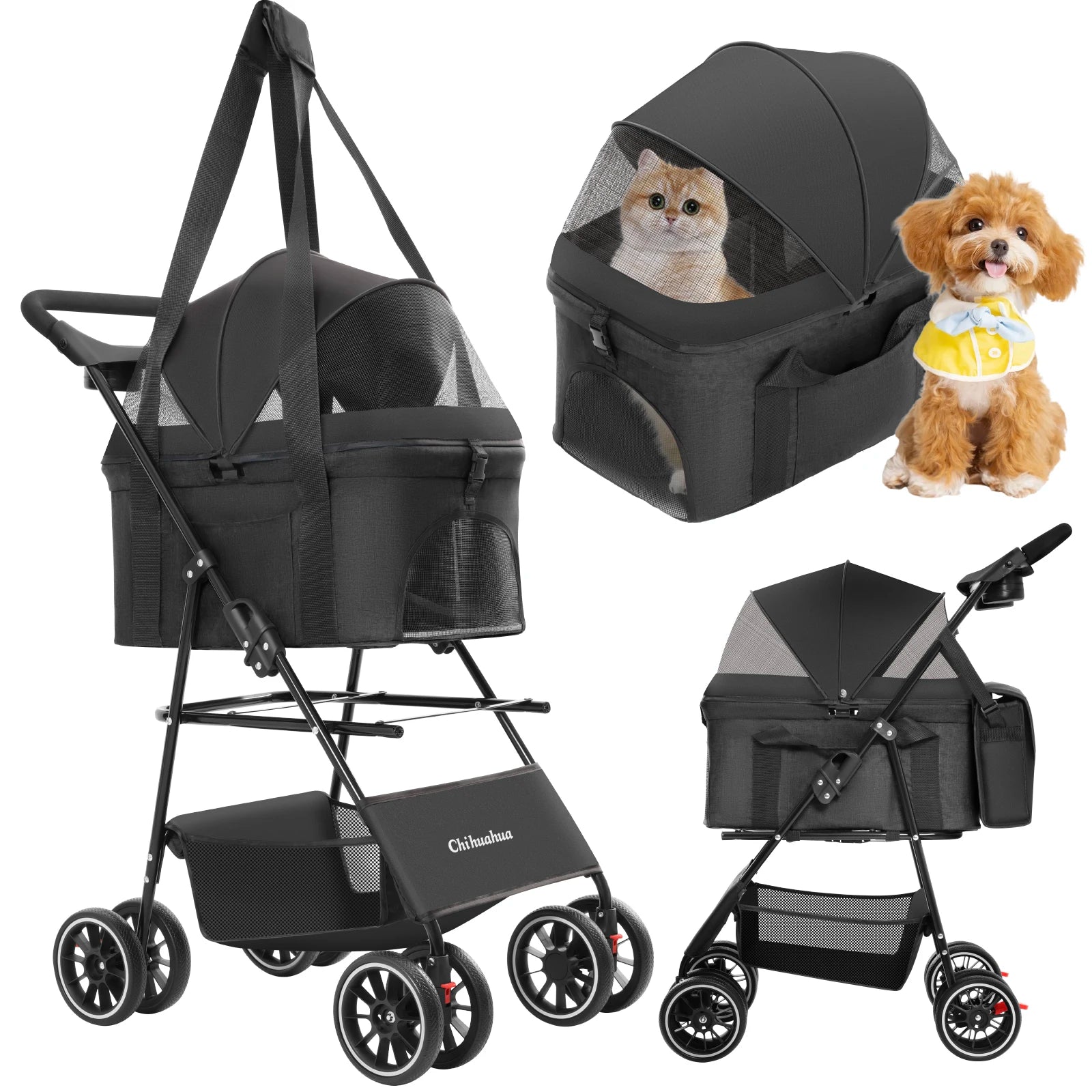 3 in 1 Portable Foldable Pet Stroller for Medium Dogs Cats