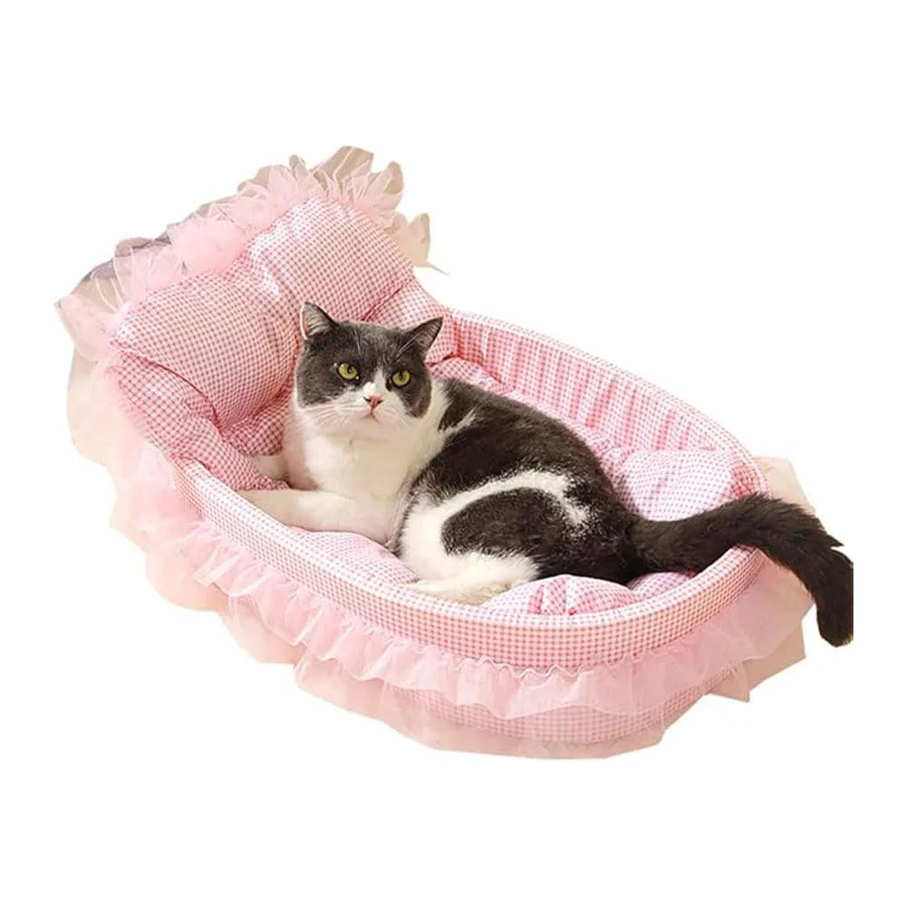 Cute Lace-Trimmed Pet Princess Sofa Bed  Washable and Removable Soft Plush Oval for Small Dogs/Cats